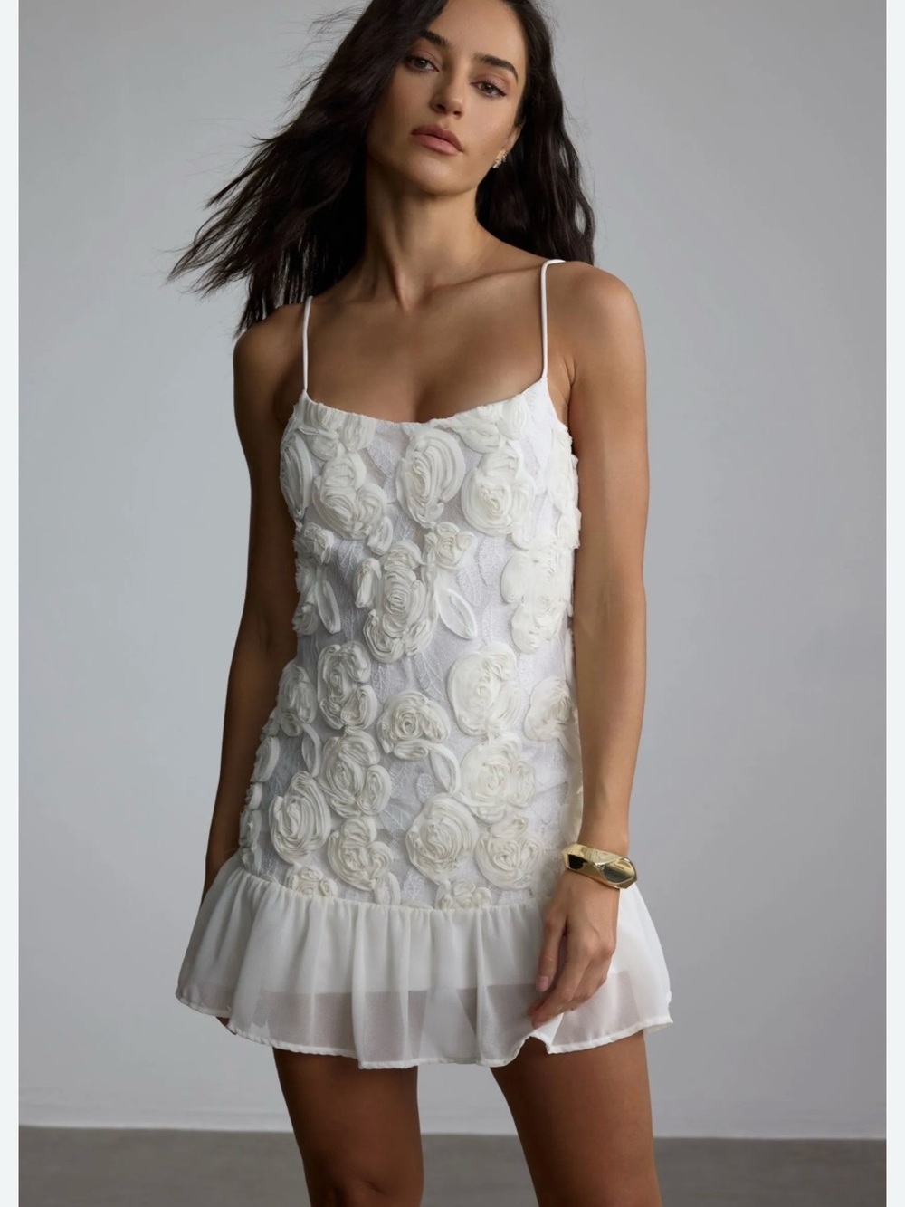 *NEW *White Floral Appliqué Spaghetti Strap Mini Dress